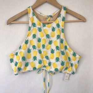 Old Navy Pineapple High Neck Tie Back Bikini Top